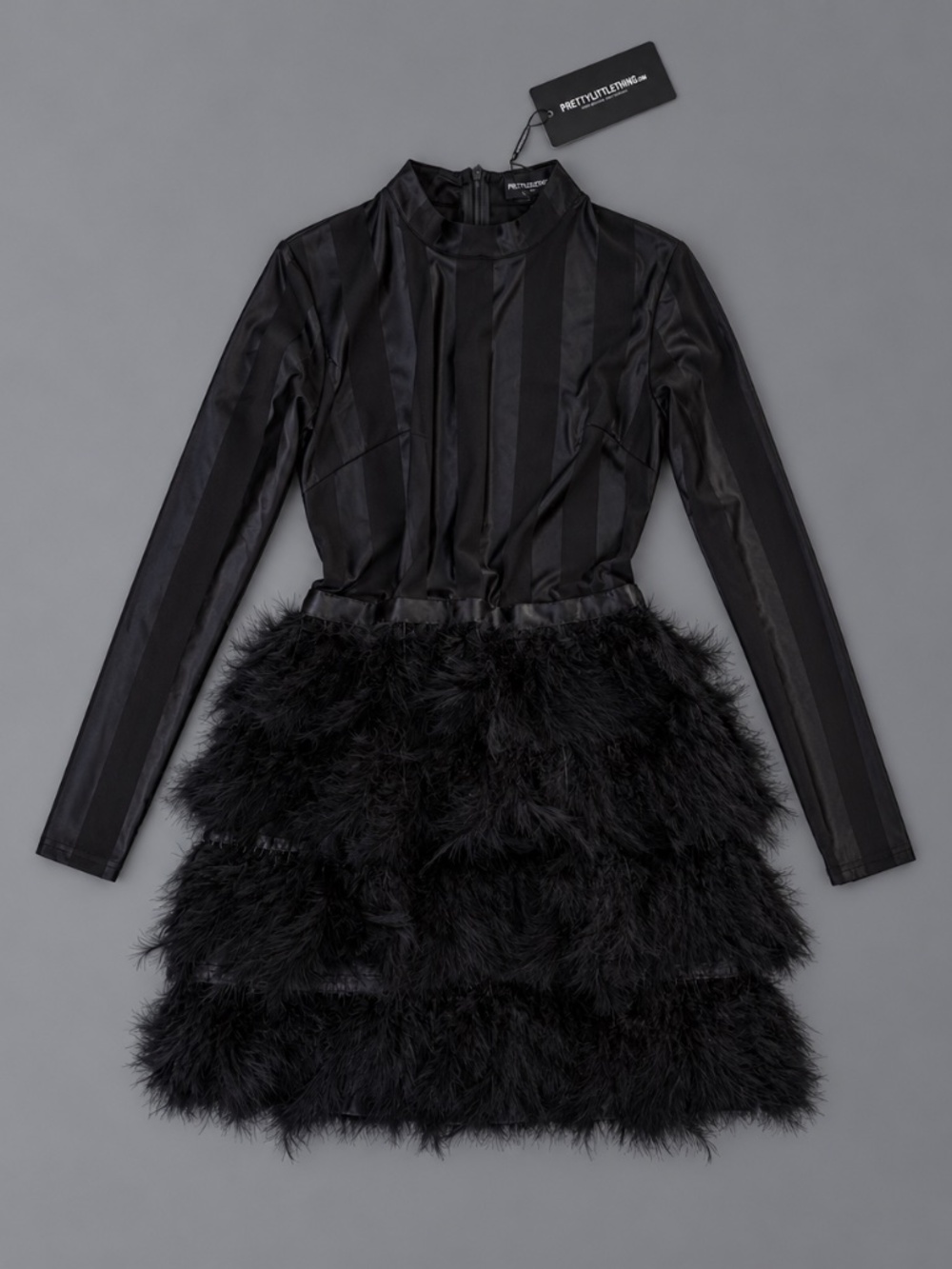 PrettyLittleThing Black Feather Trim Mini Dress – Size 6 NWT